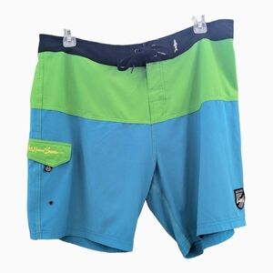 Maui and Sons Teal and Green Colorblock Board Shorts Size 38 Beach Vacation